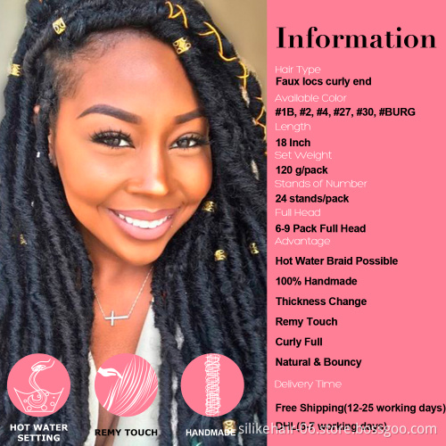 Crochet Faux braids Hair Extensions 24strands 18'' Goddess Locks Faux Locs synthetic hair Jumbo Dreads Hairstyle Ombre Crochet